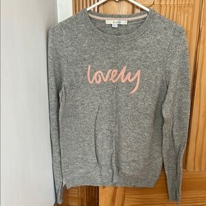 Gray Sweater with Pink 'Lovely' Embroidery